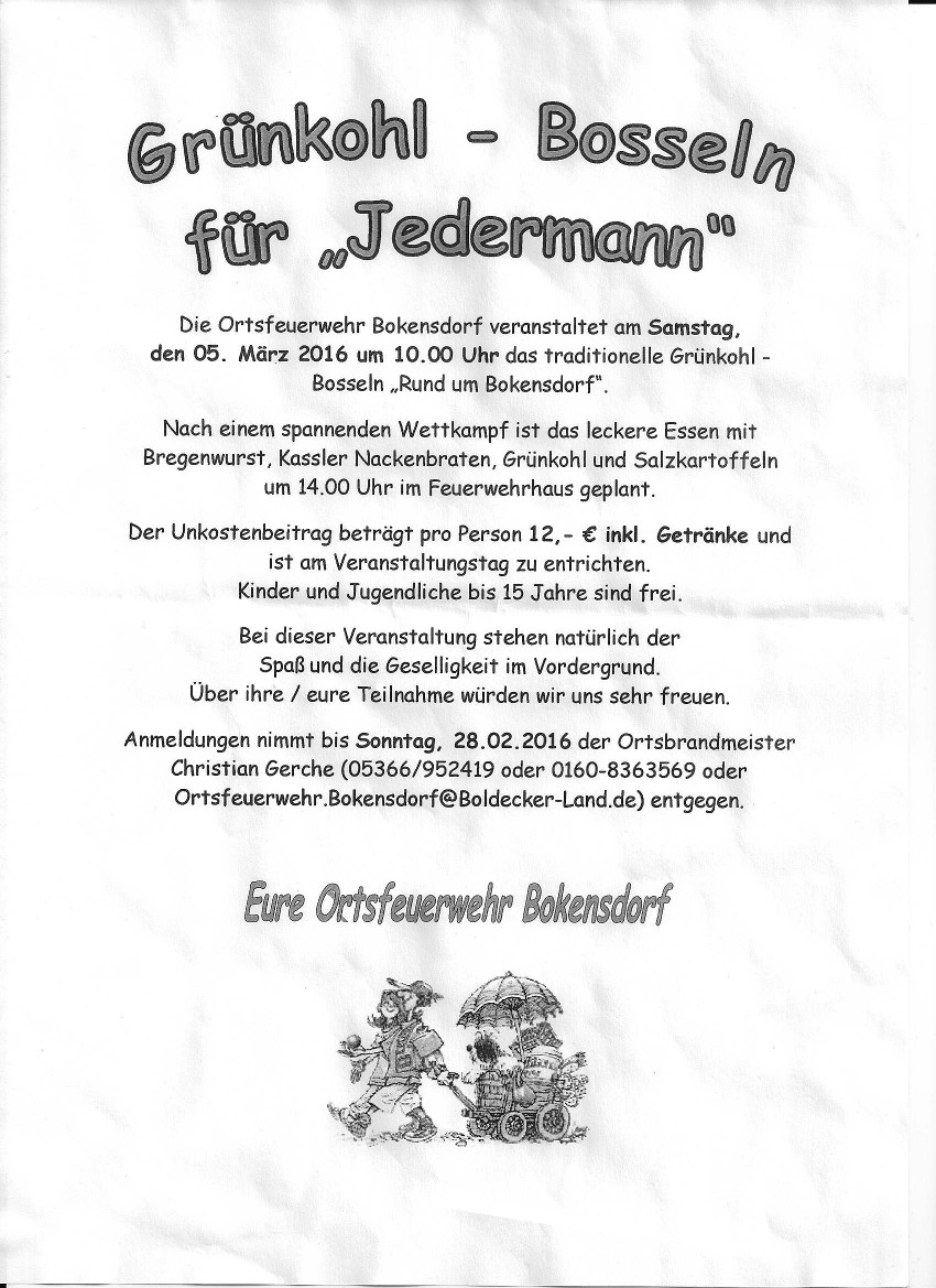Grünkohl-Bosseln für Jedermann in Bokensdorf am 05. März