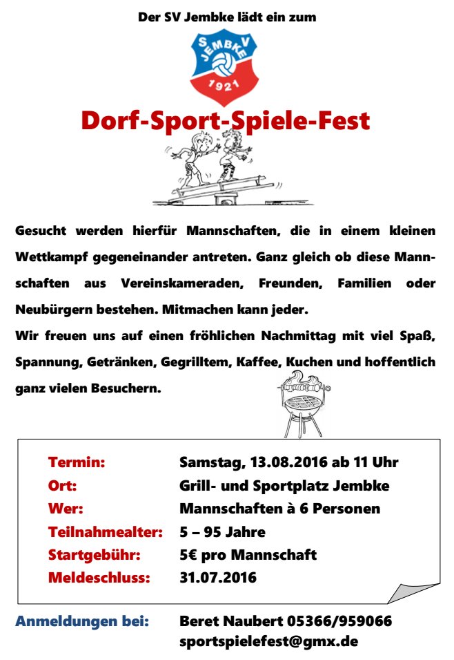 Einladung – SV Jembke – Dorf-Sport-Spiele-Fest am 13.08.2016