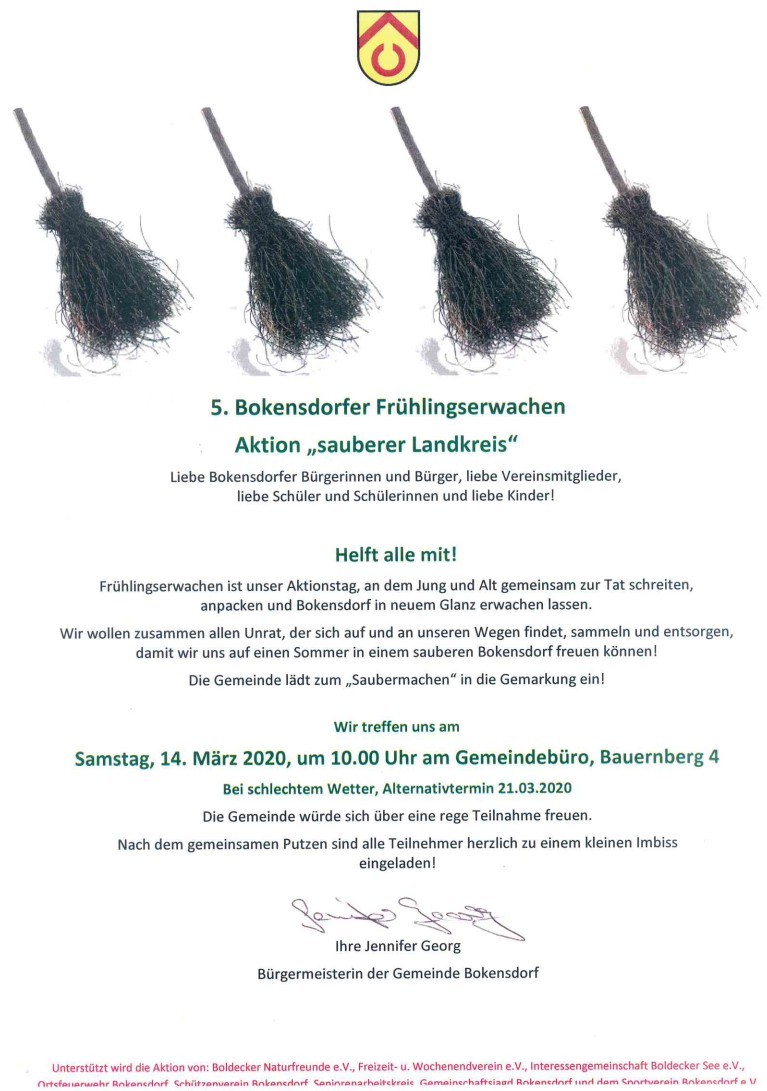 5. Bokensdorfer Frühlingserwachen Aktion „sauberer Landkreis“ am 14. März 2020